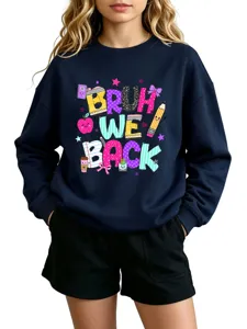 Kids Back to School Sweatshirt Cute Letter Print Crewneck Long Sleeve Pullover Top