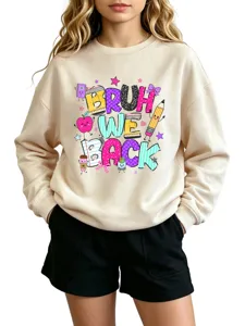 Casual cute back to school crewneck sweatshirt with colorful letter print for women.