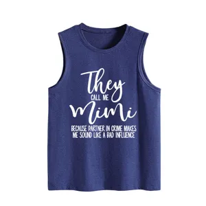 Women's casual loose tank top with funny letter print, comfortable sleeveless round neck design.