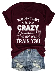 Lässiges Damen Kurzarm Rundhals T-Shirt mit lustigem Spruch Grafikdruck Oberteil neu