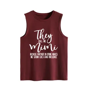 Women casual loose tank top with funny letter print, comfortable sleeveless vest for summer.
