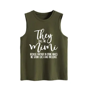 Casual green tank top for women with funny quote graphic, loose sleeveless summer shirt.