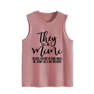 Women's casual sleeveless tank top with funny letter print round neck comfortable vest