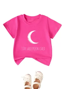 Hot pink toddler short sleeve t-shirt featuring a moon graphic and stay wild text design.