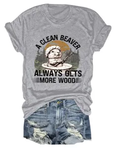 Damen Freizeit lustiges Kurzarm grau T-Shirt mit Biber Grafik Druck und Jeans Shorts