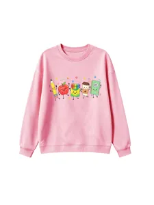 Rosa Kinder Langarm Sweatshirt mit süßem Cartoon Schulbedarf Grafikprint Pullover.