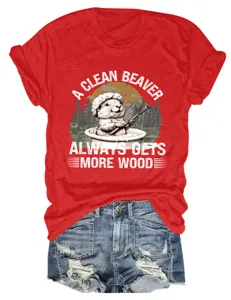 Damen lustiges Biber Motiv Kurzarm T-Shirt Freizeit Sommer Rundhalsausschnitt Oberteil