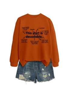 Casual comfortable women's autumn winter long sleeve sweatshirt paired with denim shorts set.