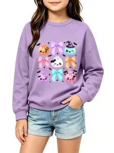 Sweat-shirt violet manches longues enfant mignon kawaii raviolis nœuds graphique haut