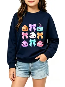 Sweat-shirt enfant mignon manches longues avec motifs de raviolis kawaii et nœuds.