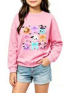 Enfants rose kawaii dumpling graphique sweatshirt manches longues mignons nœuds automne