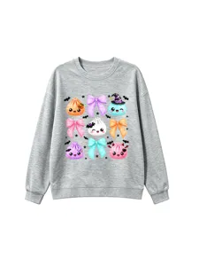 Sweat gris mignon avec graphique de boulette et nœud Halloween pour les enfants