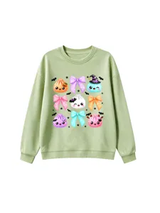 Enfants mignon bao brioche et noeud graphique sweat shirt automne hiver manches longues vert clair.