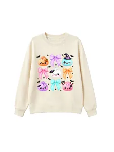 Enfants mignon dessin animé ravioli et nœud sweat col rond vue détaillée automne.