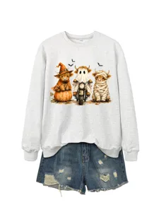 Felpa da donna con grafica di mucca Highland di Halloween simpatica top a maniche lunghe