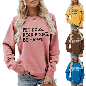 Damen Lässiger Langarm Rundhals Sweatshirt mit süßem Buchstabenprint Oberteil Herbst Winter