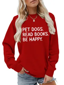 Roter Damen Langarm Rundhals Pullover mit einem lustigen inspirierenden Textdruck Design.