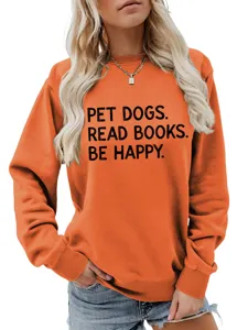 Damen orange sweatshirt lässiger langarm pullover mit lustigem buchstaben druck für herbst.