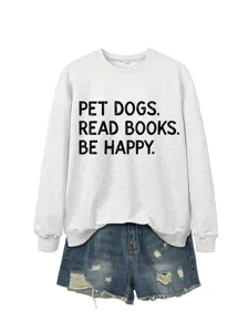 Lässiger Damen Langarm Rundhals Pullover mit stilvollem Buchstaben-Druck für den Alltag.