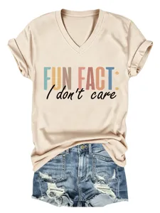 Maglietta casual estiva da donna con scollo a V e manica corta con stampa di lettere.