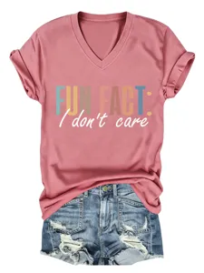 Maglietta casual da donna con scollo a V e maniche corte con stampa grafica divertente.