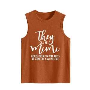 Casual loose sleeveless tank top for women in caramel with stylish funny letter print.