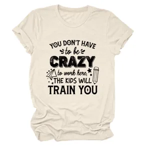 Lässiges Damen Rundhals Kurzarm T-Shirt mit lustigem Spruch Druck, weich und bequem für Alltag.