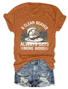 Lässiges, lustiges Damen Rundhals Kurzarm T-Shirt mit niedlichem Biber Grafikdruck.