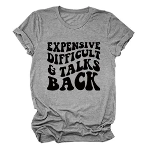 Casual minimalistisch dames ronde hals korte mouw grijs T-shirt met coole tekst print.