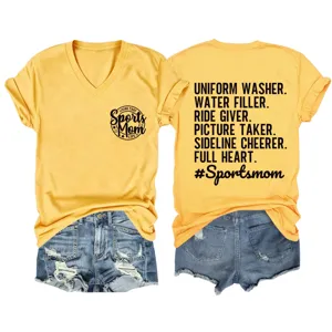 Maglietta donna casual con scollo a V e maniche corte con stampa di lettere e pantaloncini.
