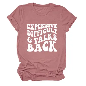 Casual dames t-shirt met ronde hals en korte mouwen en stijlvolle letterprint roze.