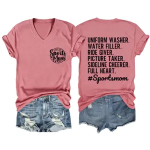 Maglietta casual da donna con scollo a V e maniche corte con stampa di lettere e pantaloncini.