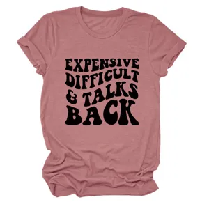 Casual minimalistisch dames t-shirt met ronde hals en korte mouwen met grappige print.