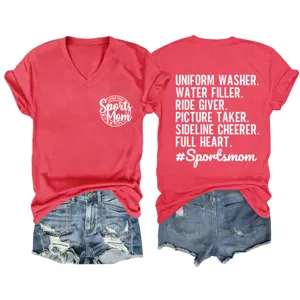 Donna maglietta casual con collo a V e maniche corta con stampa grafica sports mom.