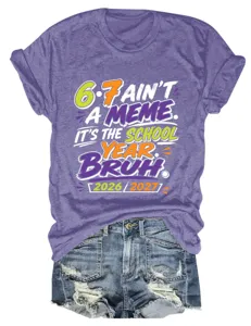 Dames paars korte mouw t-shirt casual ronde hals grafische top voor schooljaar mode