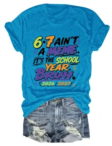 Blauwe dames korte mouwen t-shirt met grappige schooljaar slogan print grafische top.