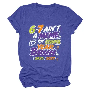 Dames grafisch t-shirt met korte mouwen en grappige schooljaar opdruk, casual top.