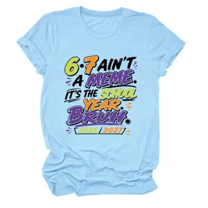 Lichtblauw t-shirt met korte mouwen voor dames, grappige schooljaar grafische top.