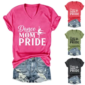 Γυναικείο V-Neck Κοντομάνικο Casual T-Shirt Dance Mom Pride Letter Print Top με Σορτς