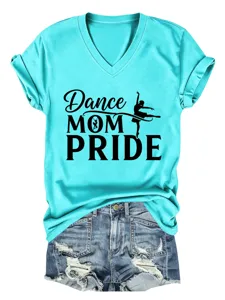 Γυναικείο T-Shirt V-Lemos Kontomano Dance Mom Pride Me Stampa Grammaton Casual Kalokairi