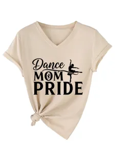 Γυναικείο casual t-shirt με V λαιμόκοψη και κοντό μανίκι print dance mom pride top