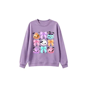 Sweat-shirt violet pour enfants motif mignon de raviolis et nœuds automne manches