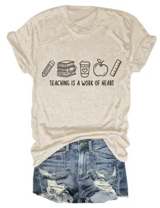 T-shirt à manches courtes décontracté pour femme avec motif graphique enseignant.