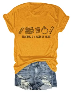 Femme col rond manches courtes t-shirt graphique enseignant haut décontracté avec short en jean