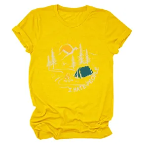 Donna Casual Giallo Manica Corta T-Shirt Grafica Estate Campeggio Lettera Stampa Top