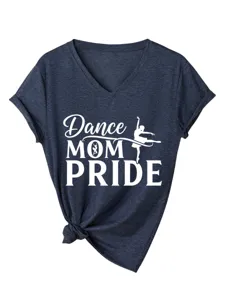 Γυναικείο casual T-shirt με V-neck κοντό μανίκι, σχέδιο Dance Mom Pride και κόμπο στο στρίφωμα