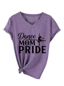 Γυναικείο V Λαιμόκοψη Κοντομάνικο T-Shirt Dance Mom Pride Casual Heather Μωβ Top Tee