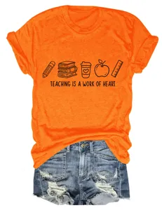 T-shirt graphique orange professeur t-shirt decontracté à manches courtes pour femme quotidienne