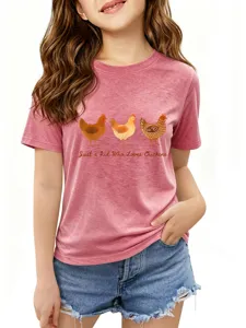 T-shirt à manches courtes pour enfants avec imprimé graphique de poulet mignon et texte amusant.