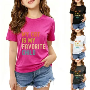 Kinder Kurzarm Rundhals T-Shirt mit Katzen Spruch Aufdruck in verschiedenen Farben.